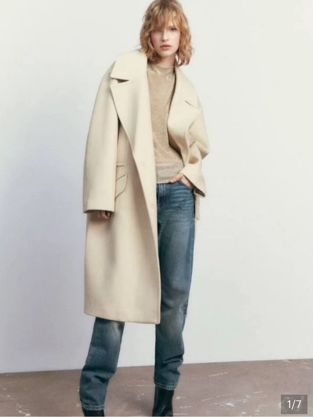 Zara Oversized Cream Long Wool-Blend Coat - Women
